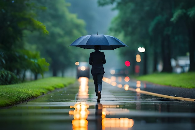 a person walking in the rain with an umbrella