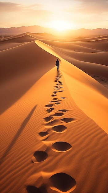 Foto una persona che cammina su una duna di sabbia nel deserto