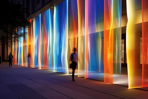 Person walking on the street colorful installation Beautiful illustration picture Generative AI