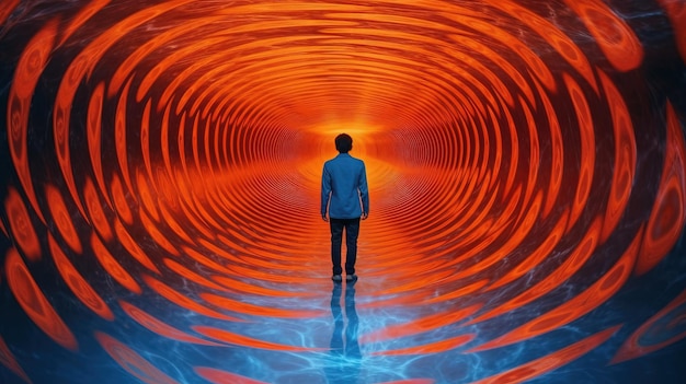 Photo a person walking through a tunnel generative ai art