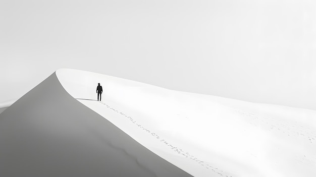 a person walks in the snow with the words   written on it