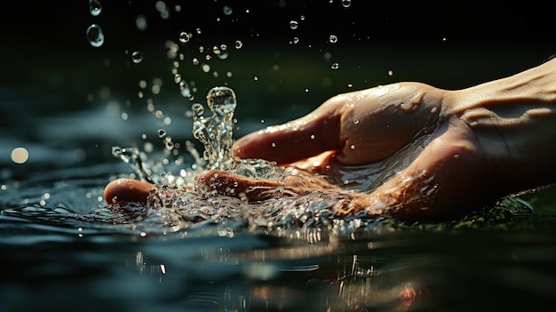 Foto una persona in acqua con la mano in acqua