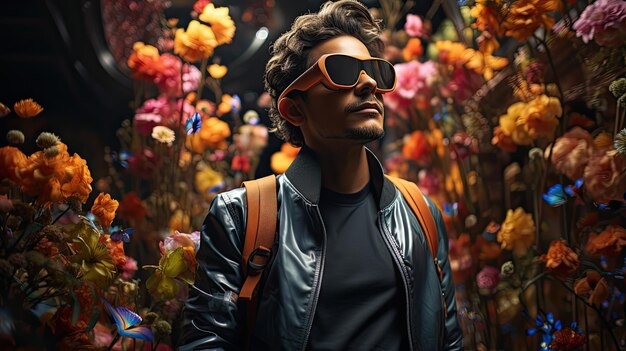 A person wearing augmented reality glasses and interacting with the world 3d art