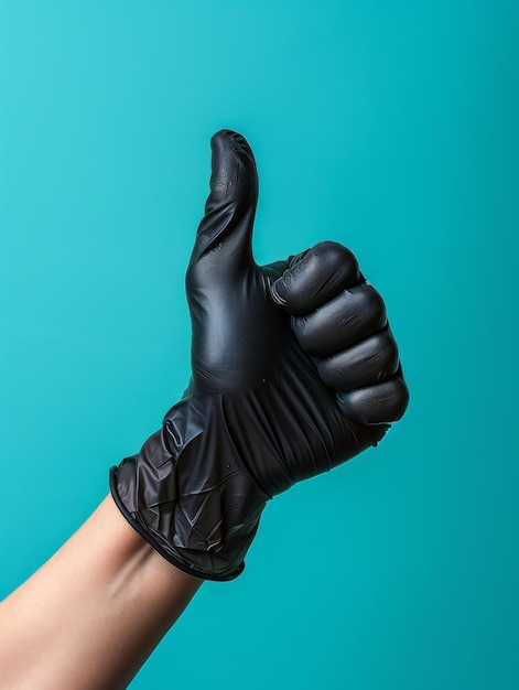 Photo a person wearing black gloves giving thumbs up