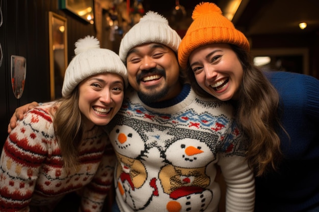 Фото Человек в рождественском уродливом свитере изолирован генеративный ии