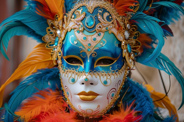 Person Wearing Colorful Mask in Front of Building