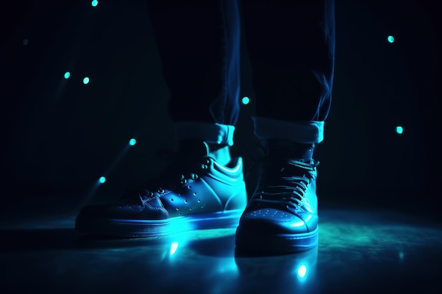 person wearing a futuristic galaxy designed sneakers