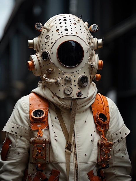 Photo a person wearing a gas mask with a space suit on it