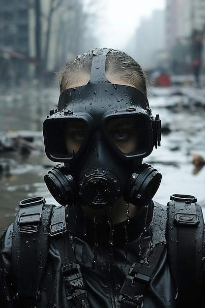 a person wearing a gas mask