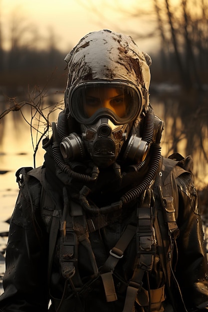 a person wearing a gas mask