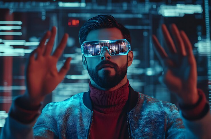 Photo a person wearing glasses look at the screen