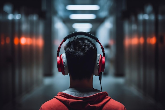 Person Wearing Headphones from Behind Generative AI