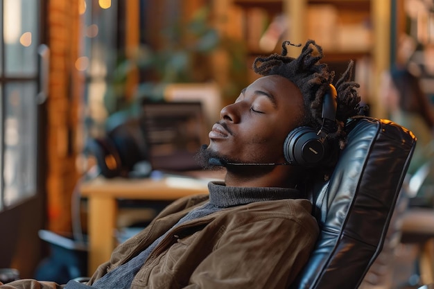 Person wearing headphones in an office