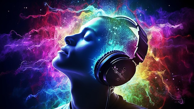 Person Wearing Headphones With Colorful Background