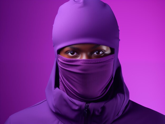 Photo a person wearing a purple hoodie and a mask