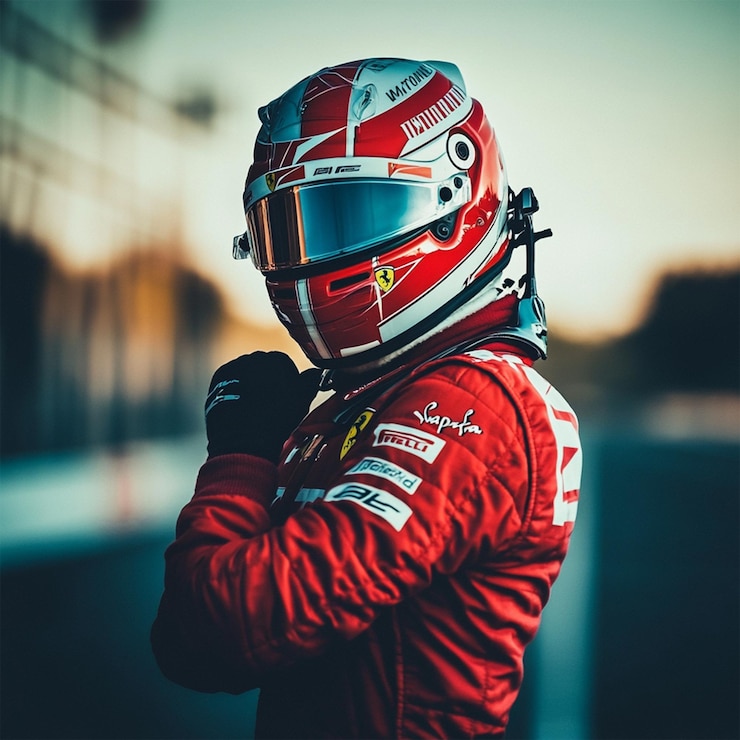 Photo a person wearing a red race suit and a helmet that says honda on it