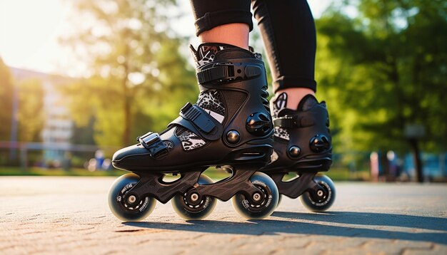 Photo a person wearing roller skates with the number 3 on them