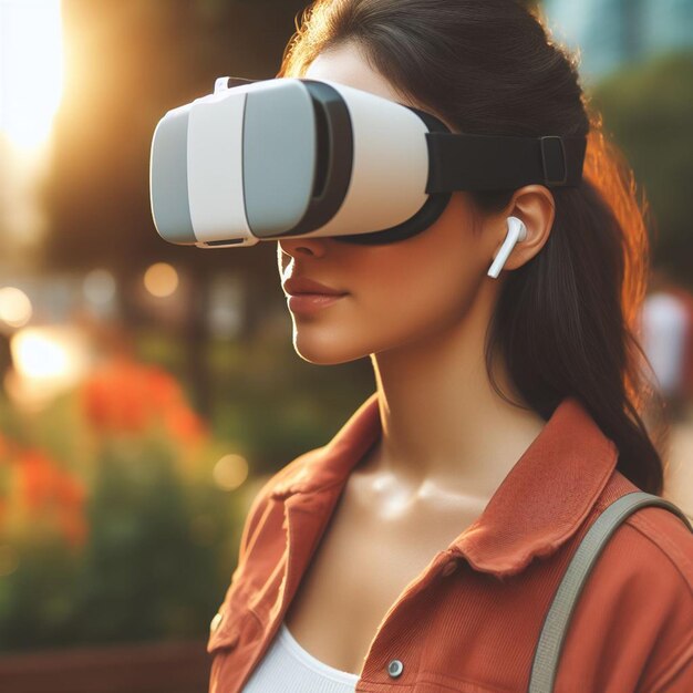 Photo a person wearing virtual reality background