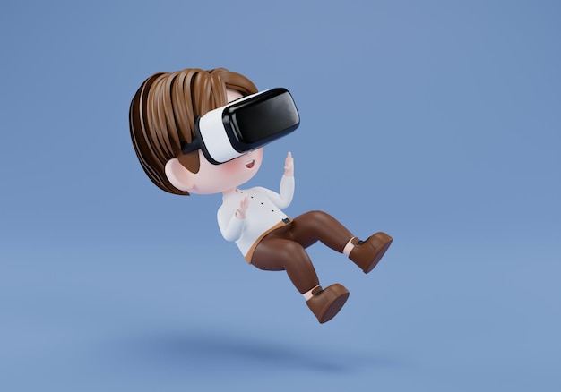 Человек, носящий гарнитуру виртуальной реальности и делающий иллюстрацию 3d-рендеринга
