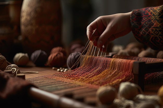 織機で羊毛を織る人