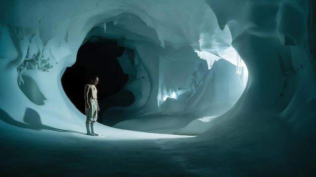 Person on white cave