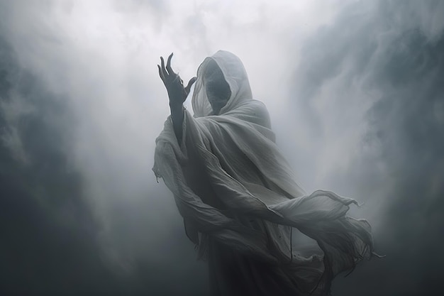 A person in a white robe with the word ghost on it