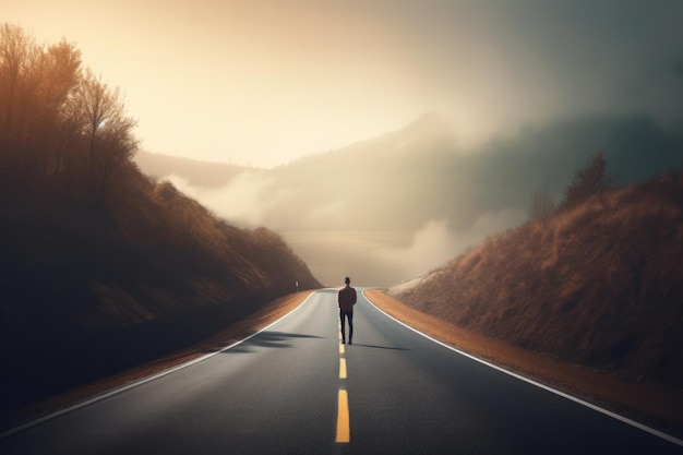 Premium AI Image | Person on the Winding Road to Success Amidst Blurred ...