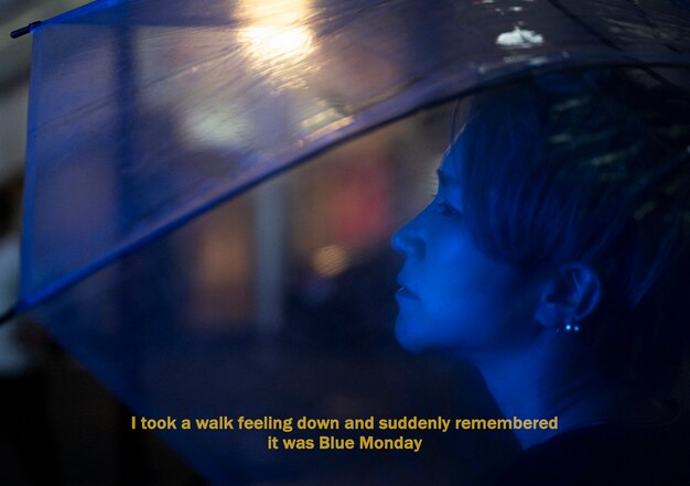 Person with blue monday subtitles