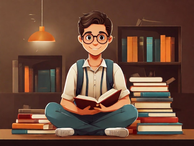 Person with books in digital art style for education day