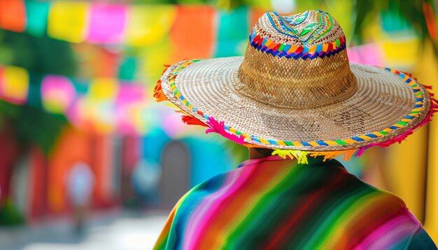 Person with colorful straw hat