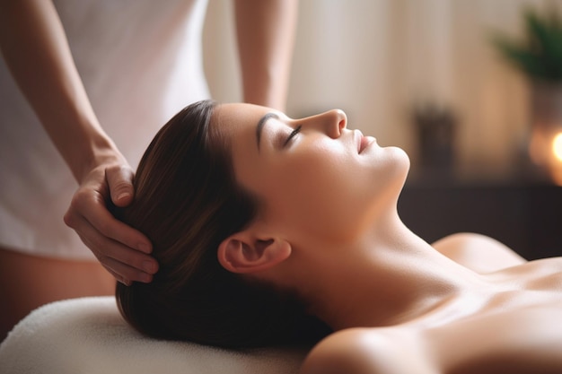 Person with a contented face enjoying facial massage from a professional Therapeutic massage