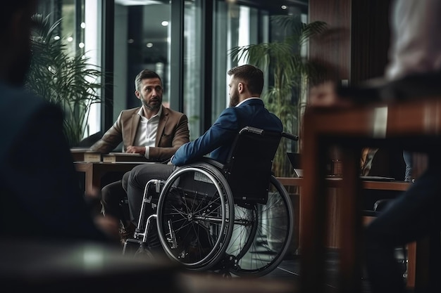 Persona con disabilità in ufficio durante una riunione di lavoro