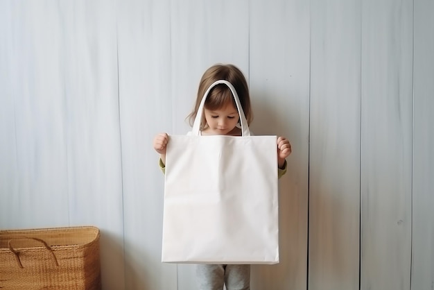 Foto una persona con una borsa bianca vuota