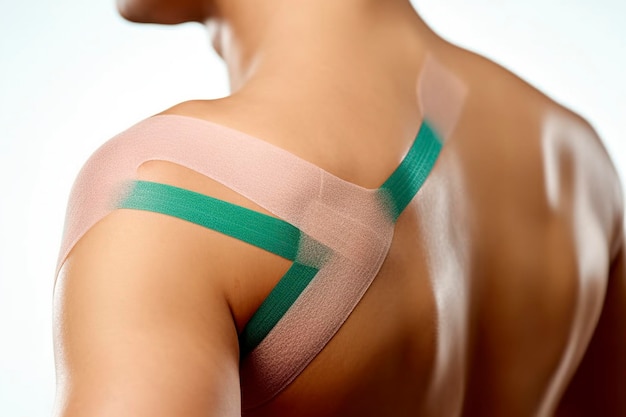 A person with kinesiological tapping strips on his back physiotherapist treatment Ai generated