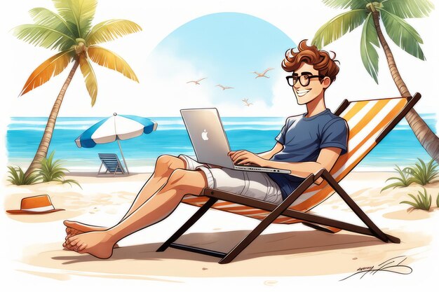 Person with laptop on the beach created with generative ai software