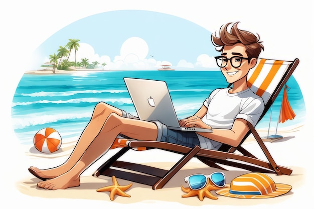 Person with laptop on the beach created with generative ai software