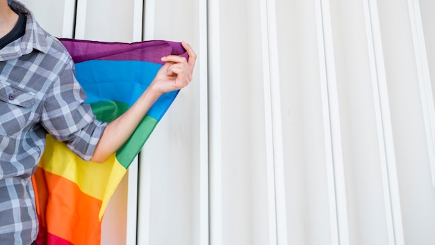 Photo person with lgbt flag