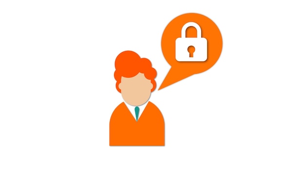 Photo person with lock icon in a speech bubble on a white background