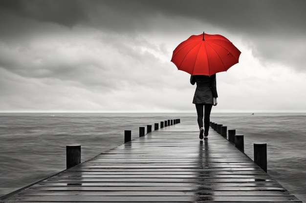 Photo person with red unbrella under the rain