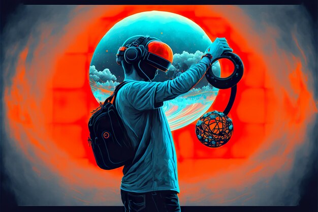 A person with virtual reality technology Digital art concept