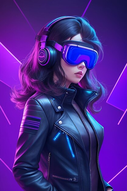 Person with vr glasses in neon room