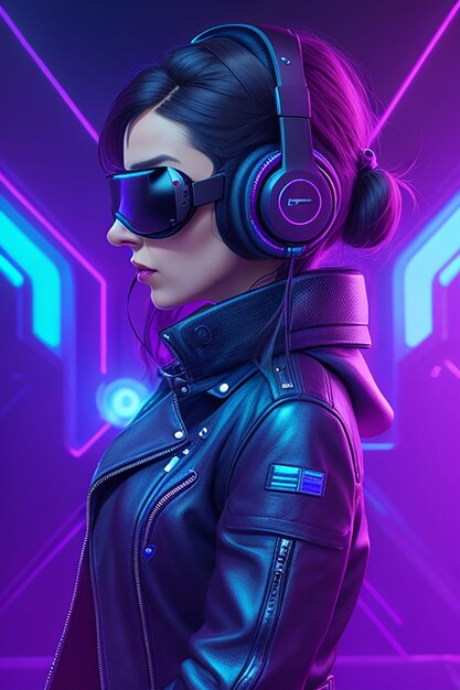 Person with vr glasses in neon room