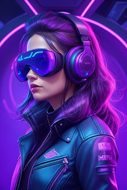 Person with vr glasses in neon room