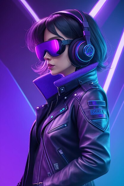 Person with vr glasses in neon room