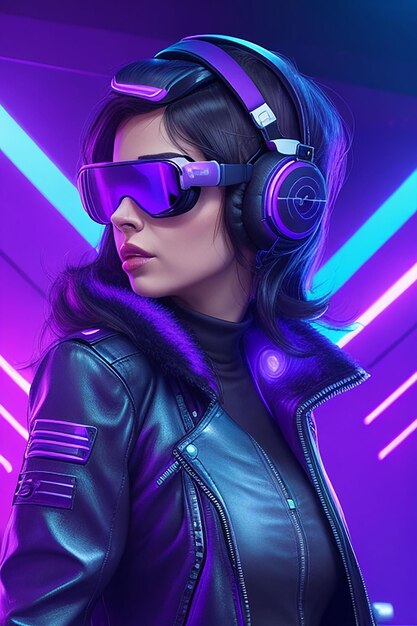 Person with vr glasses in neon room