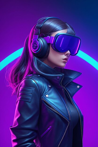 Person with vr glasses in neon room