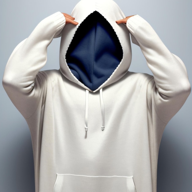 A person with a white hoodie that says'no face'on it