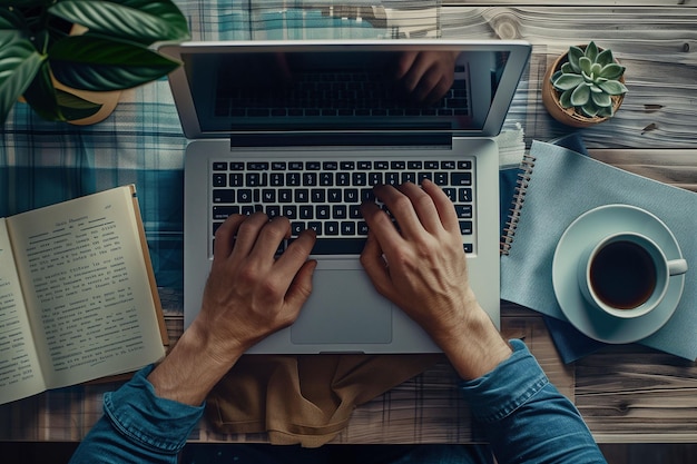 Photo a person working from home in a home work area