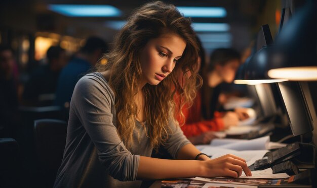 Foto persona che lavora davanti a un computer in un ufficio