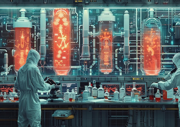 Photo a person working in a lab with a neon sign that says  fire